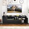 Black Faux Marble TV Stand with Gold Edges, Storage Cabinets and Adjustable Shelves